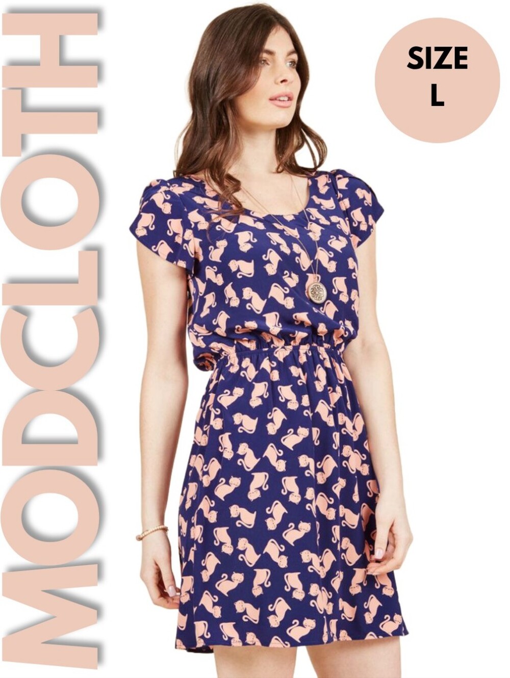 ModCloth Oh My Gosh Cat Print A-Line Dress Size L